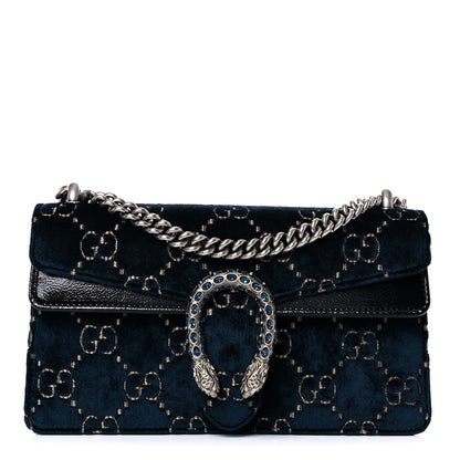 Gucci Velvet Skipper Crystal GG Monogram Small Dionysus Shoulder Bag Blue Beige Black 1 of 13