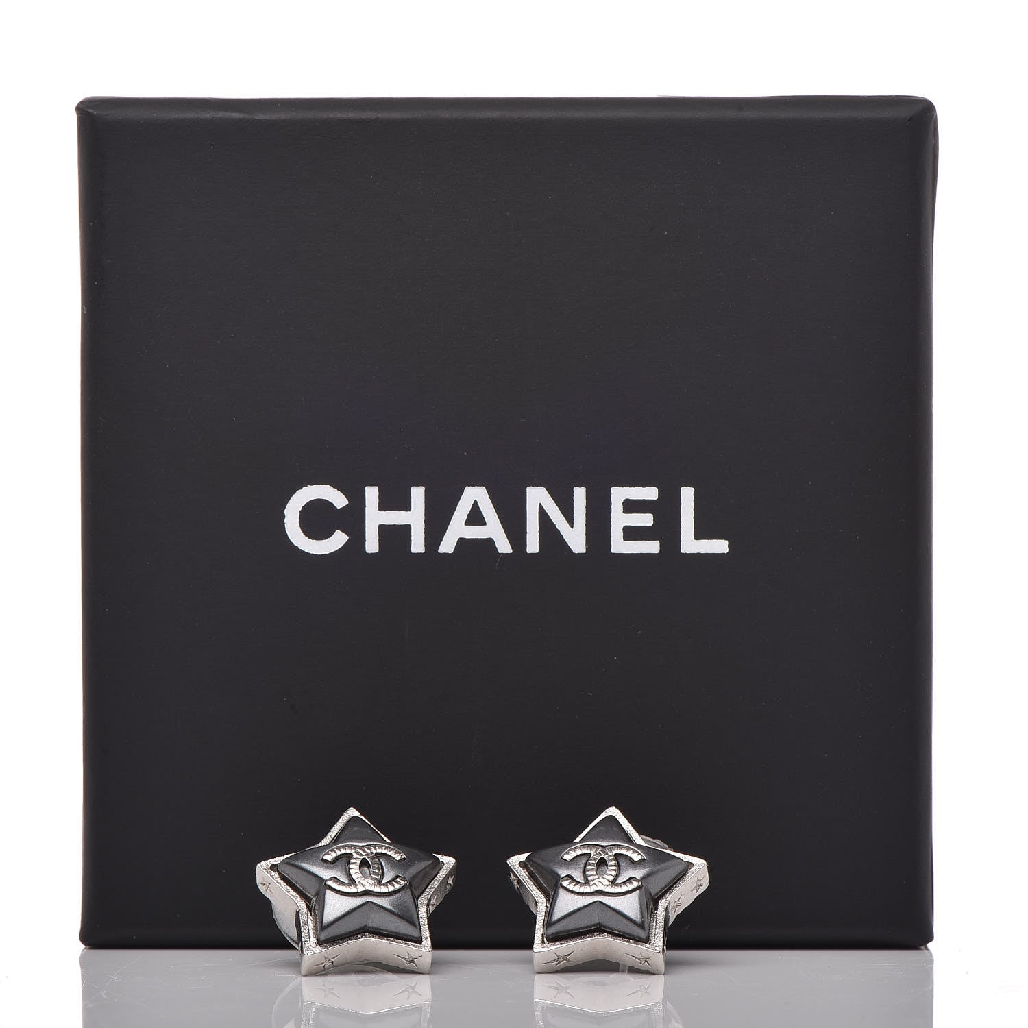 Chanel Resin CC Star Earrings Black Silver 5 of 5