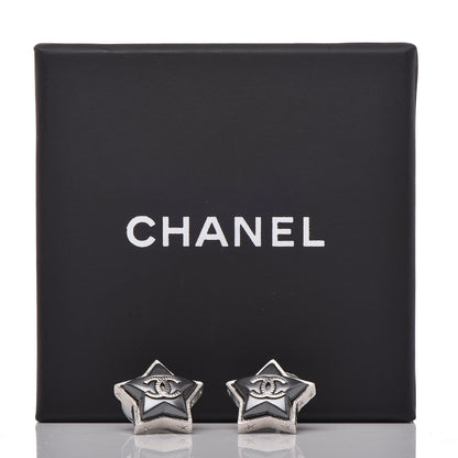 Chanel Resin CC Star Earrings Black Silver 5 of 5