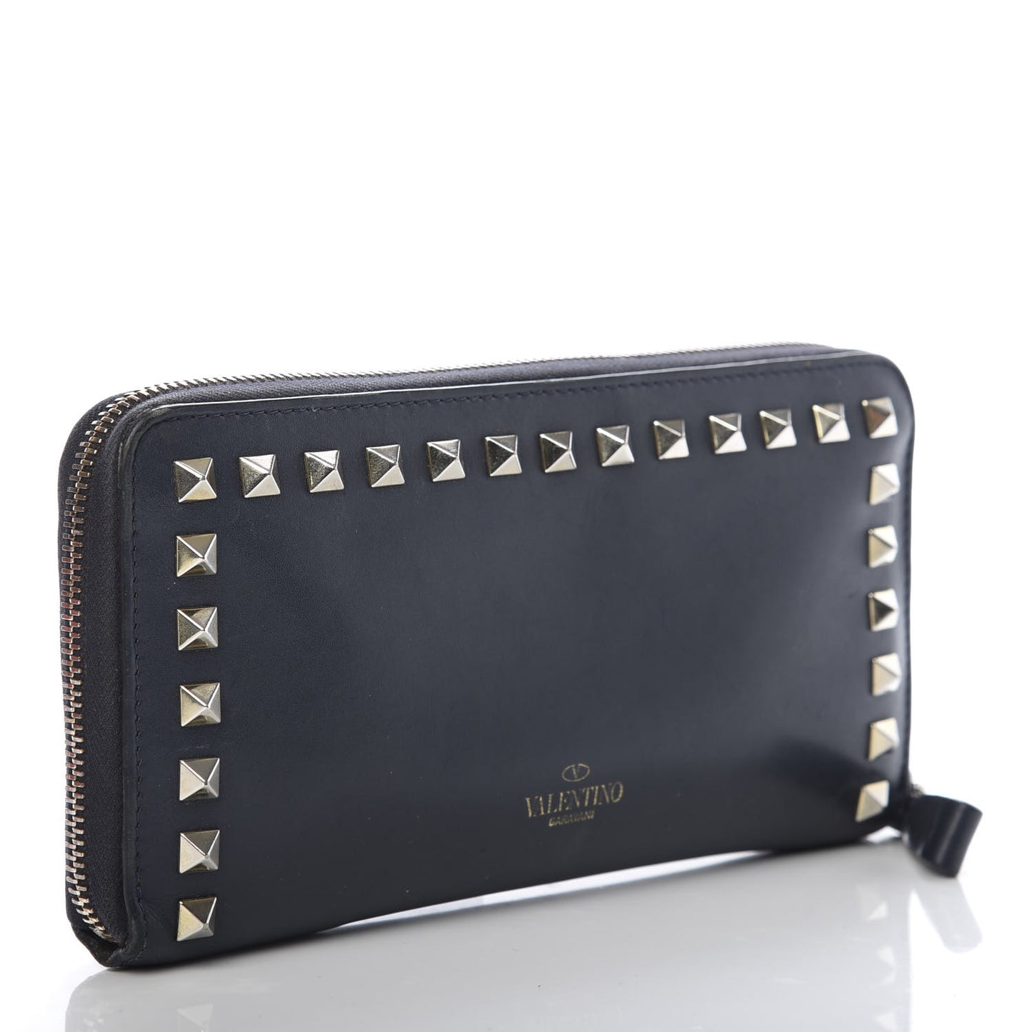 Calfskin Rockstud Zip Around Wallet Marine