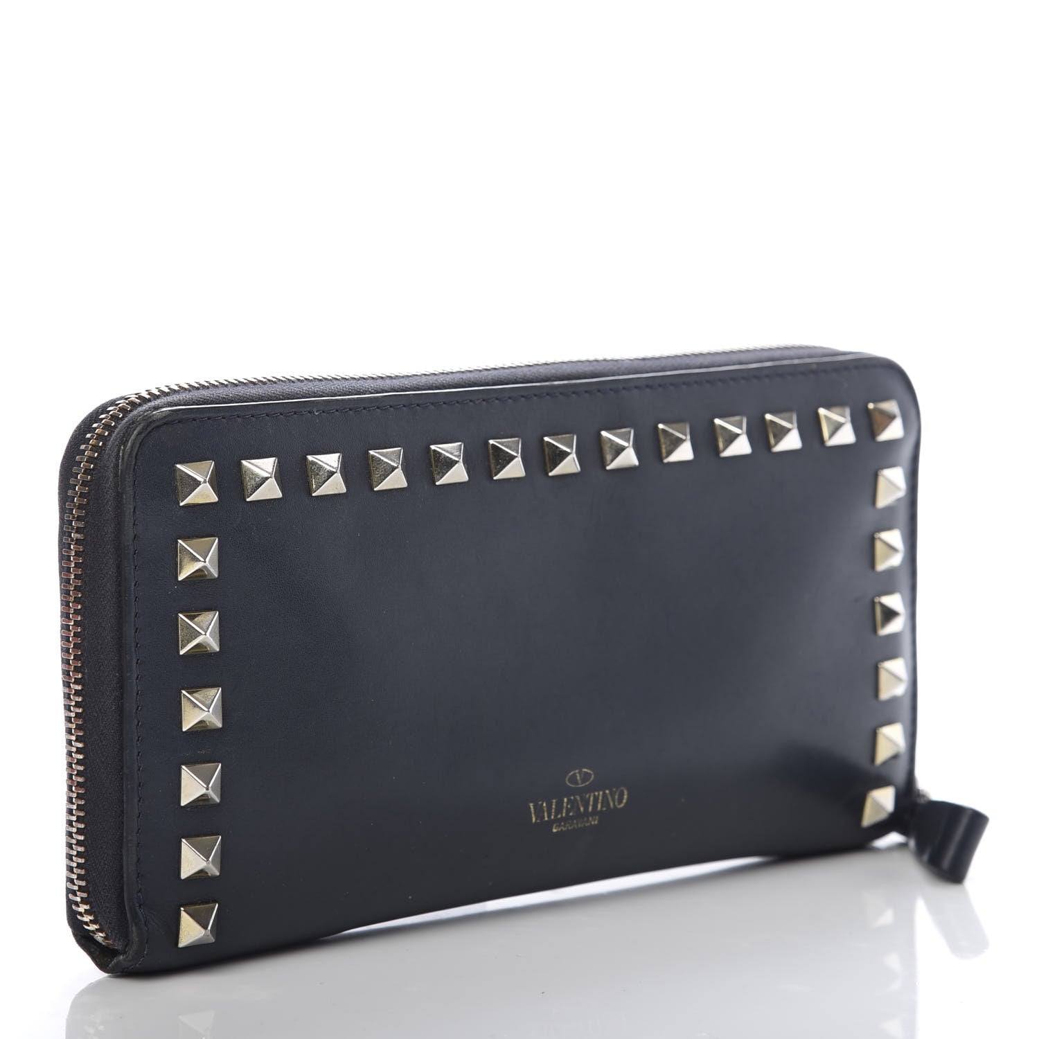 Valentino Garavani Calfskin Rockstud Zip Around Wallet Marine 3 of 13