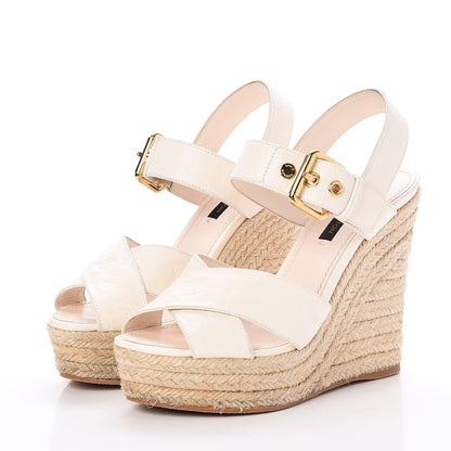 Louis Vuitton Calfskin Monogram Espadrille Wedge Sandals 35 White 3 of 11