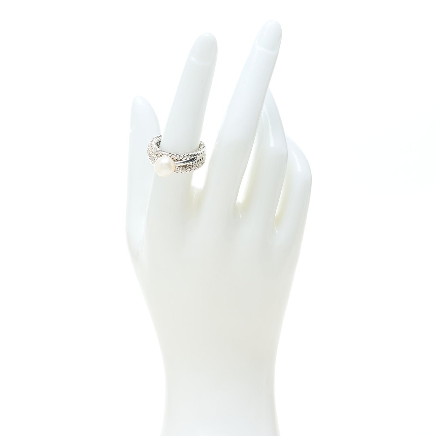 Sterling Silver Diamond Pearl Cable Crossover Ring 54 7