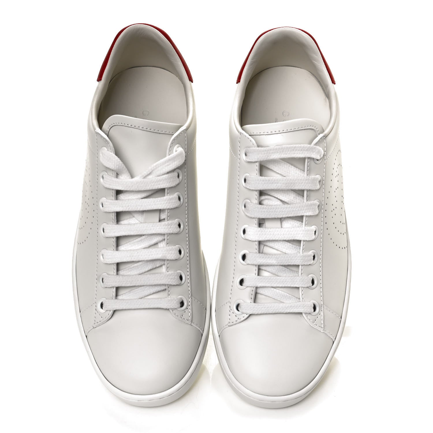 Gucci Calfskin Interlocking G Perforated Womens Ace Sneakers 35.5 White Hibiscus Red 5 of 9