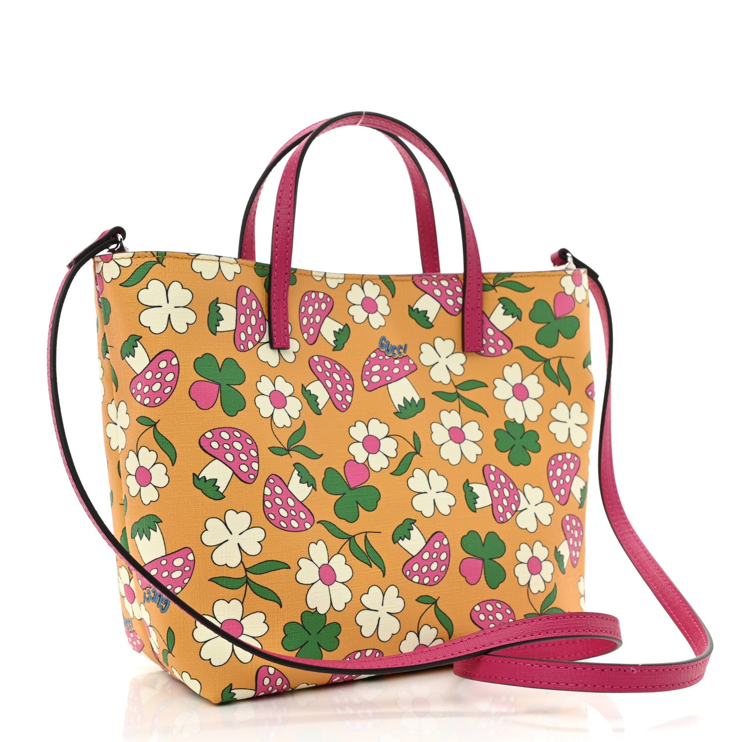 Canvas Childrens Flower Mushroom Print Tote Pink Yellow