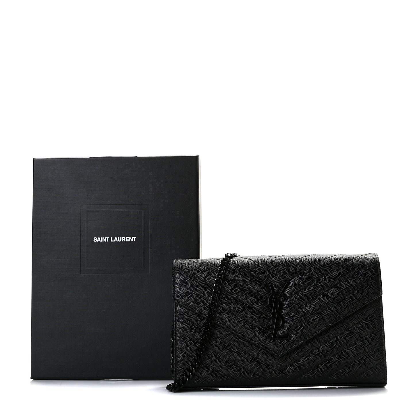 Grain De Poudre Matelasse Chevron Monogram Chain Wallet Black