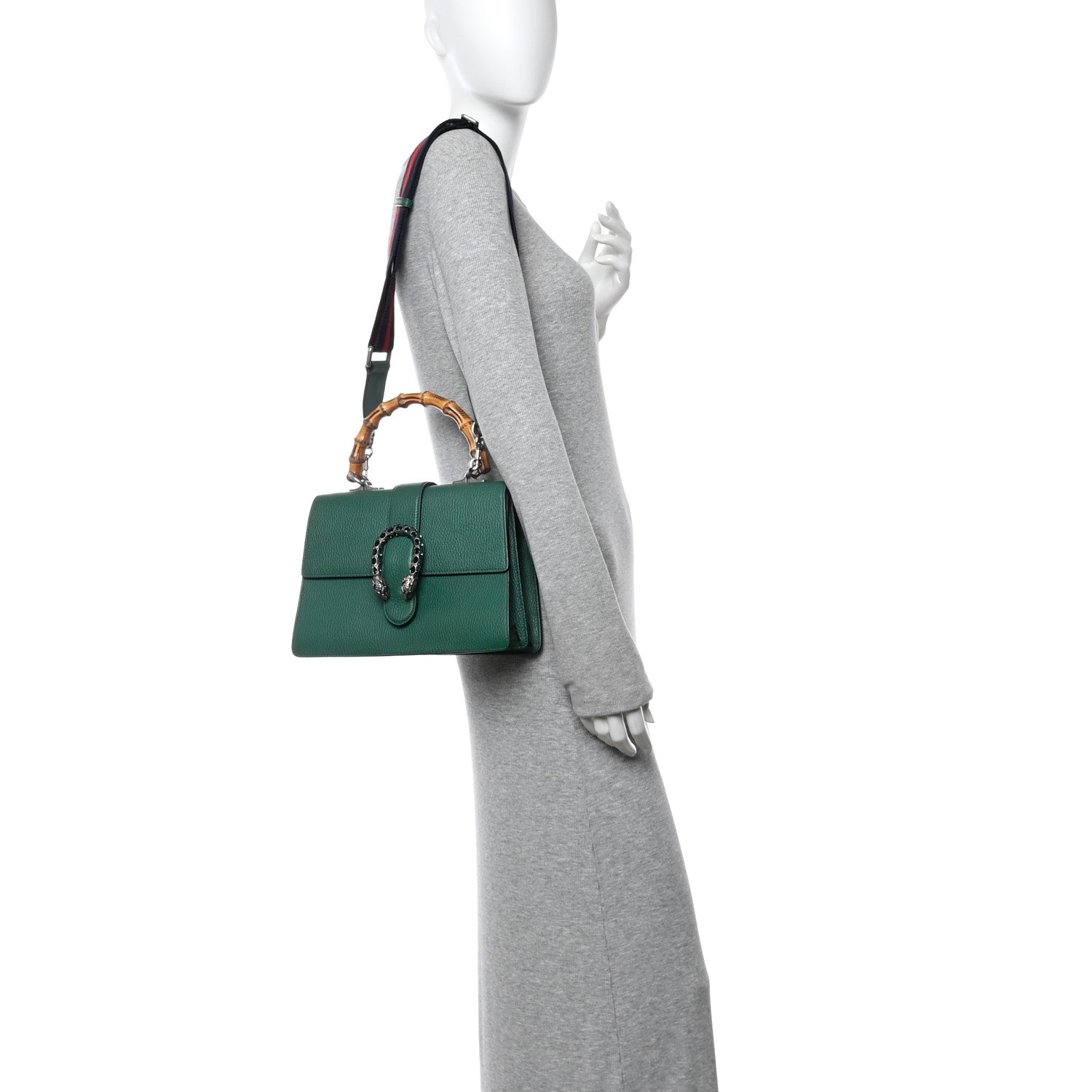 Gucci Dollar Calfskin Crystal Web Medium Dionysus Bamboo Top Handle Bag Emerald 2 of 11