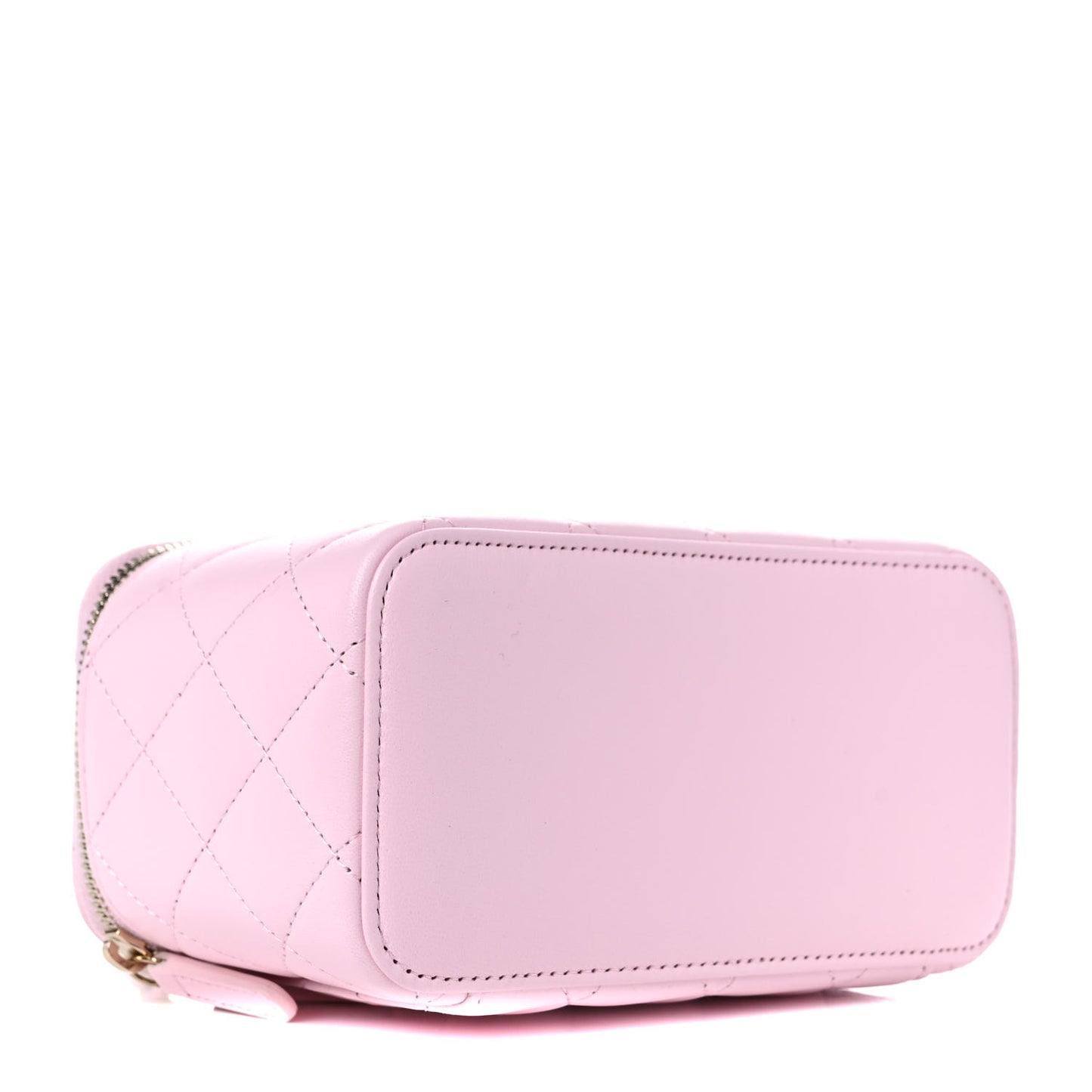 Lambskin Quilted Small Top Handle Vanity Case With Chain Light Pink