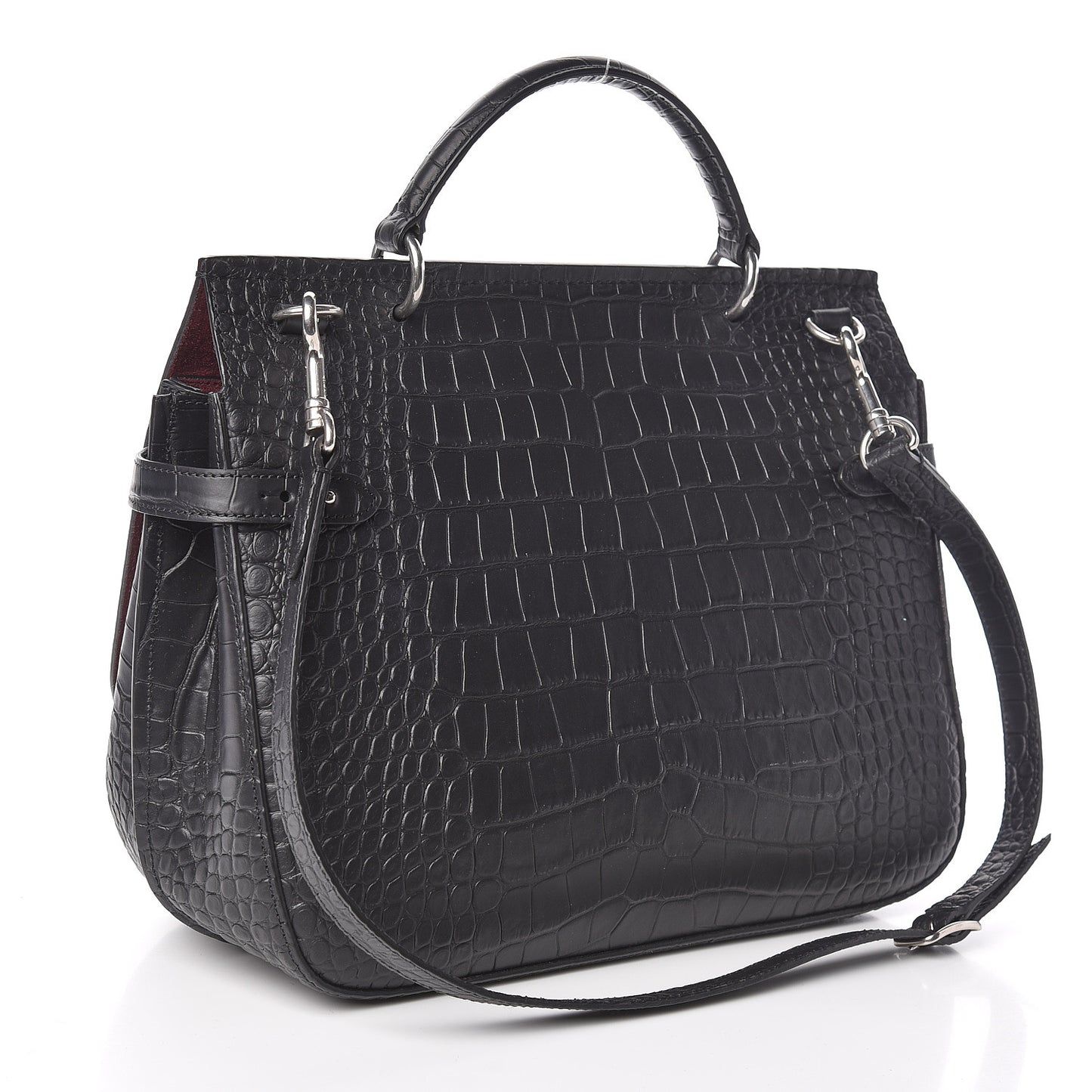 Calfskin Crocodile Embossed Amberley Satchel Black