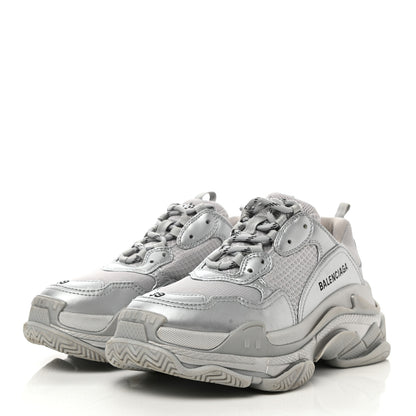Balenciaga Metallic Fabric Mesh Womens Triple S Sneakers 39 Silver 3 of 11