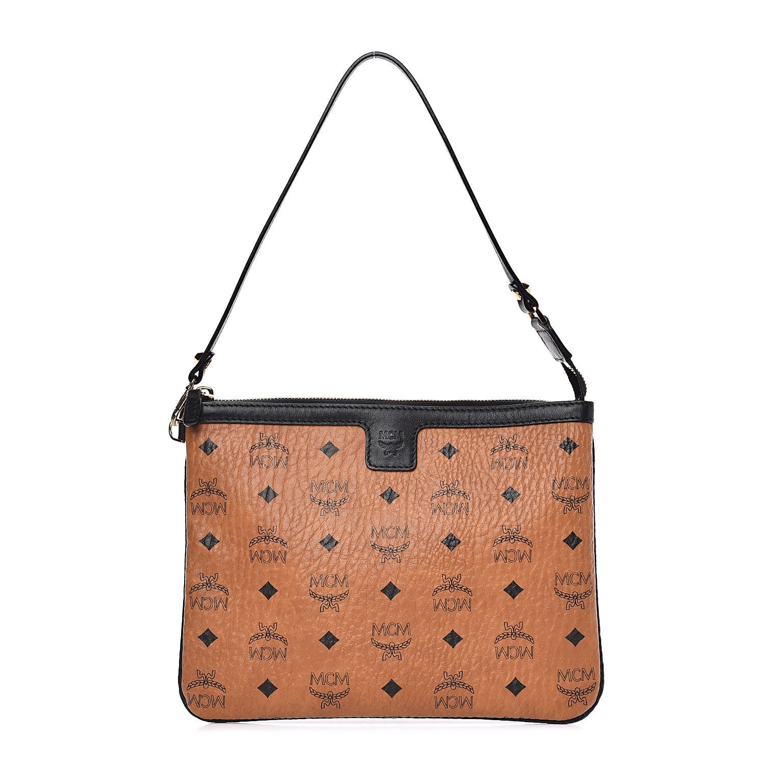 MCM Visetos Medium Stark Wristlet Pouch Cognac Black 1 of 11
