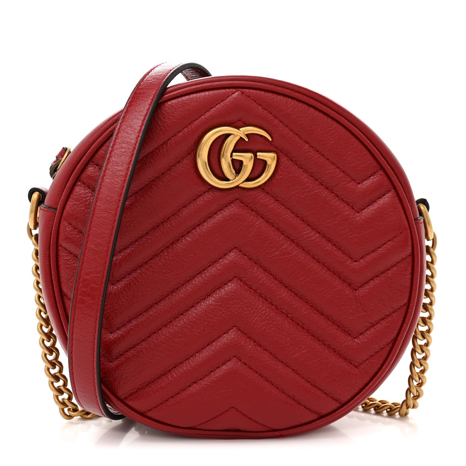Gucci Glazed Calfskin Matelasse Heart Mini GG Marmont Round Shoulder Bag Romantic Cerise 1 of 10