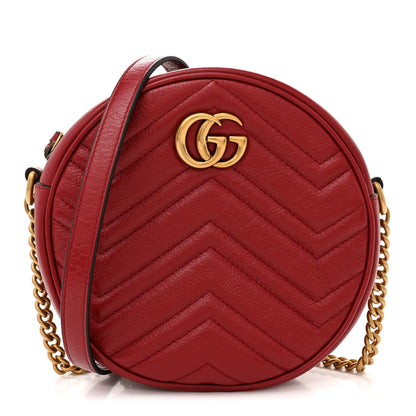 Gucci Glazed Calfskin Matelasse Heart Mini GG Marmont Round Shoulder Bag Romantic Cerise 1 of 10