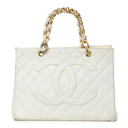 Chanel Caviar Quilted CC Tote White 1 of 16