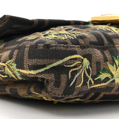 Fendi Zucca Floral Embroidered Baguette Tobacco Gold 9 of 14