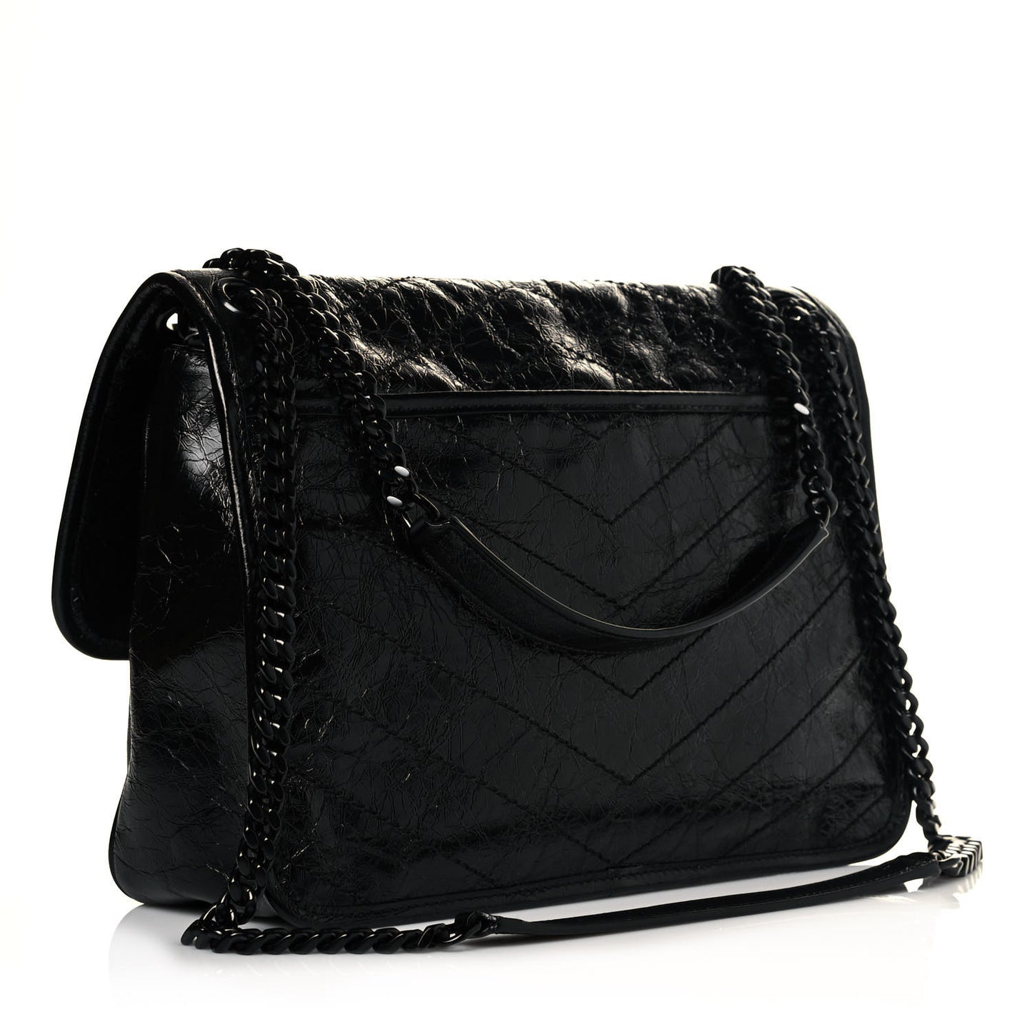 Crinkled Calfskin Matelasse Monogram Medium Niki Chain Satchel Black