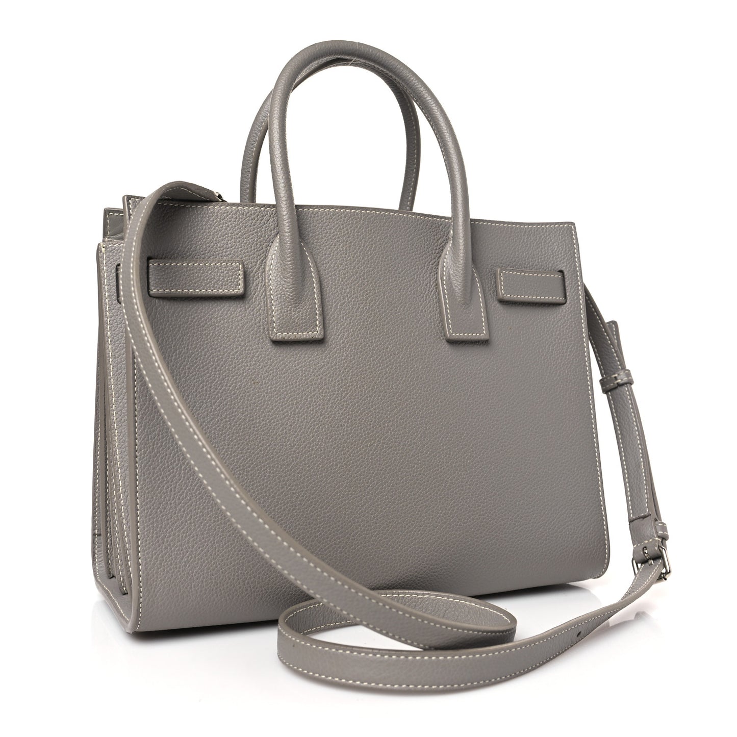 Grained Calfskin Topstich Baby Sac De Jour Grey