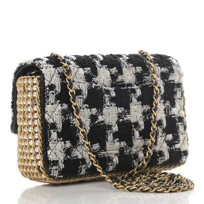 Chanel Tweed Quilted Mini Side Pearl Flap Bag Black Ecru White 2 of 6