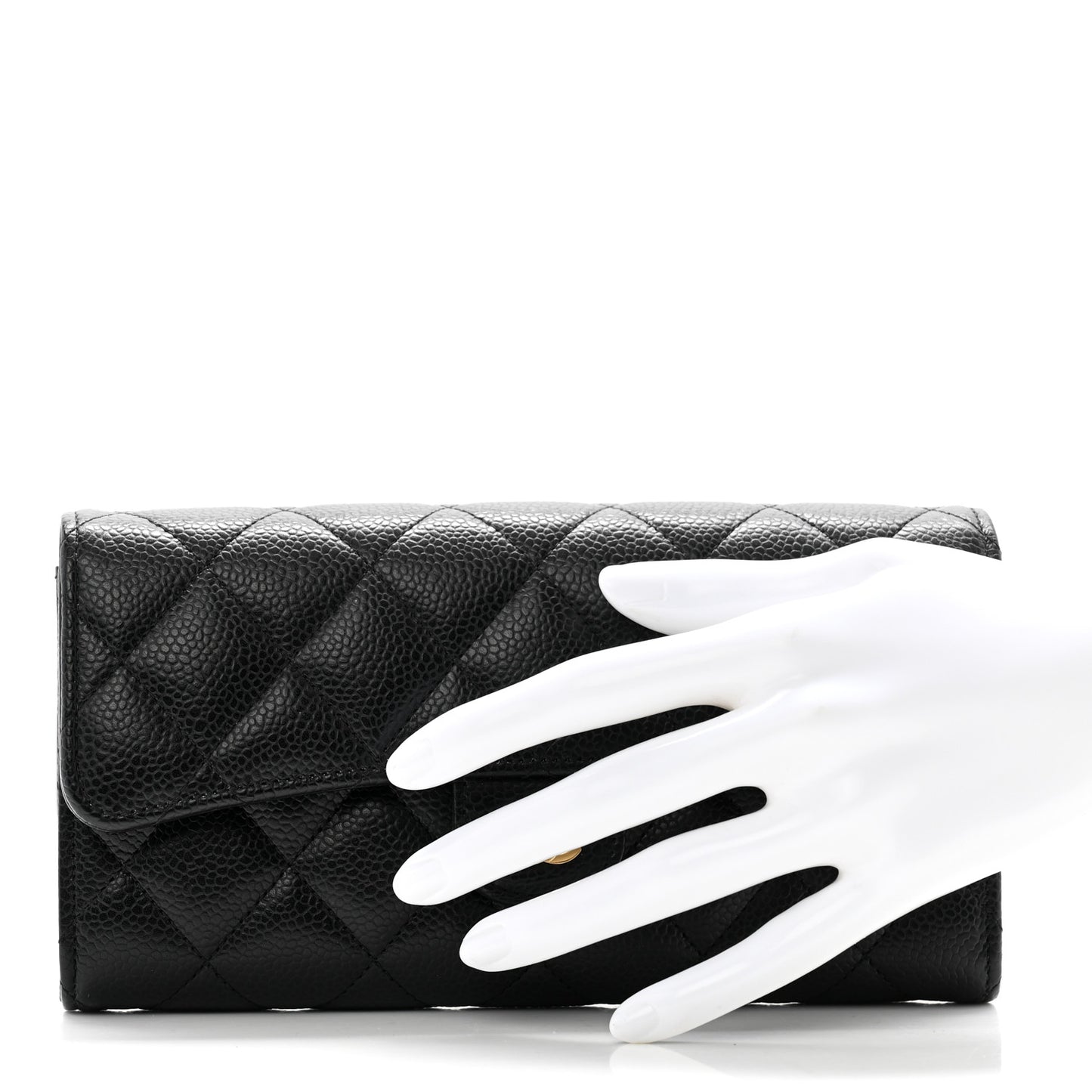 Caviar Quilted Large Gusset Flap Wallet Black