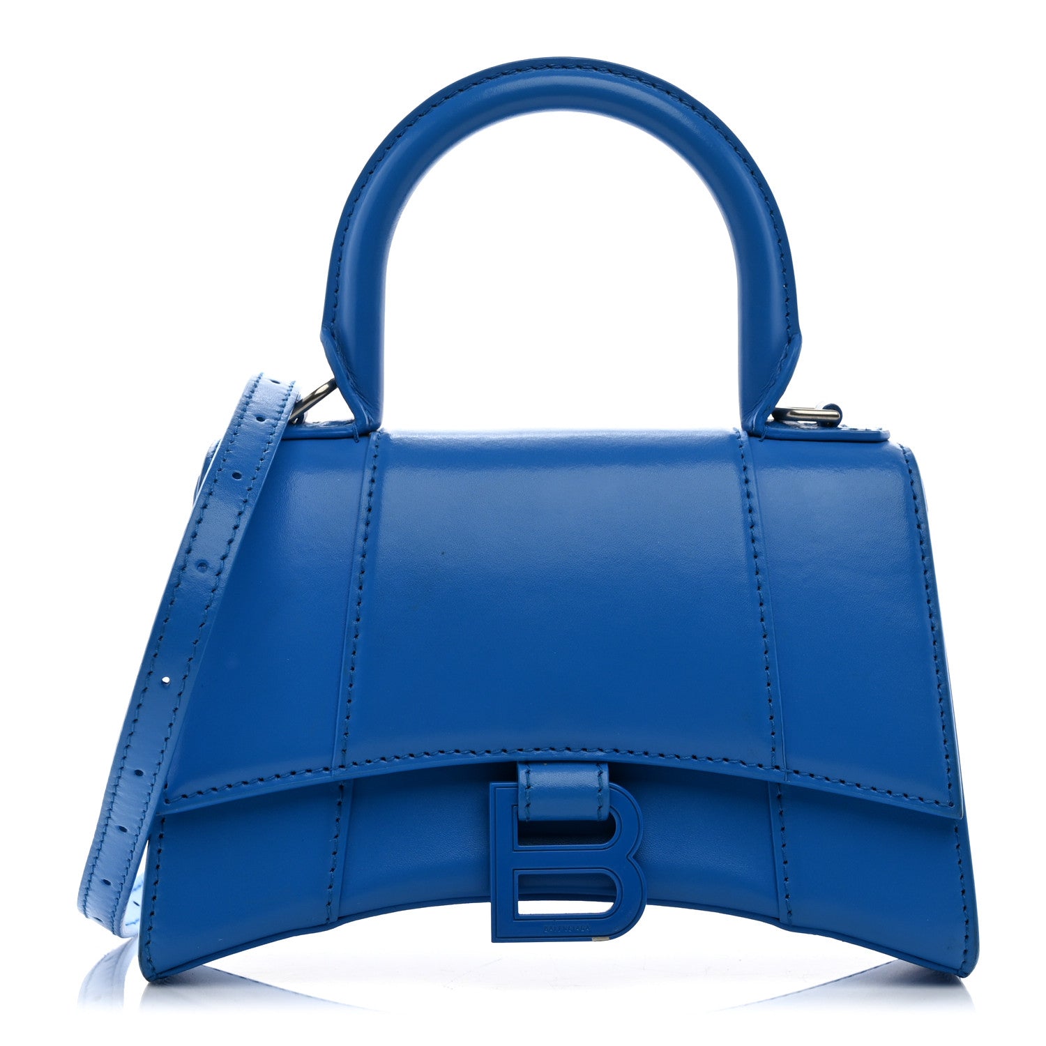 Balenciaga Shiny Box Calfskin Tonal B Hourglass Top Handle Bag XS Screen Blue 1 of 10