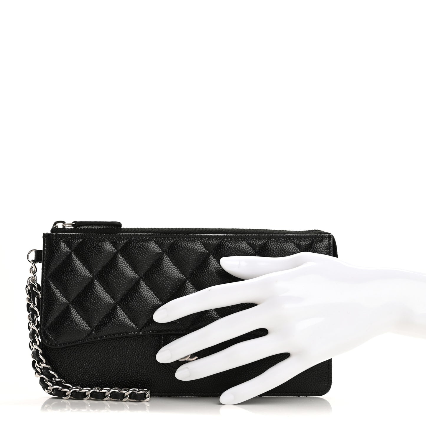 Caviar Quilted Classic Pouch With Handle Black