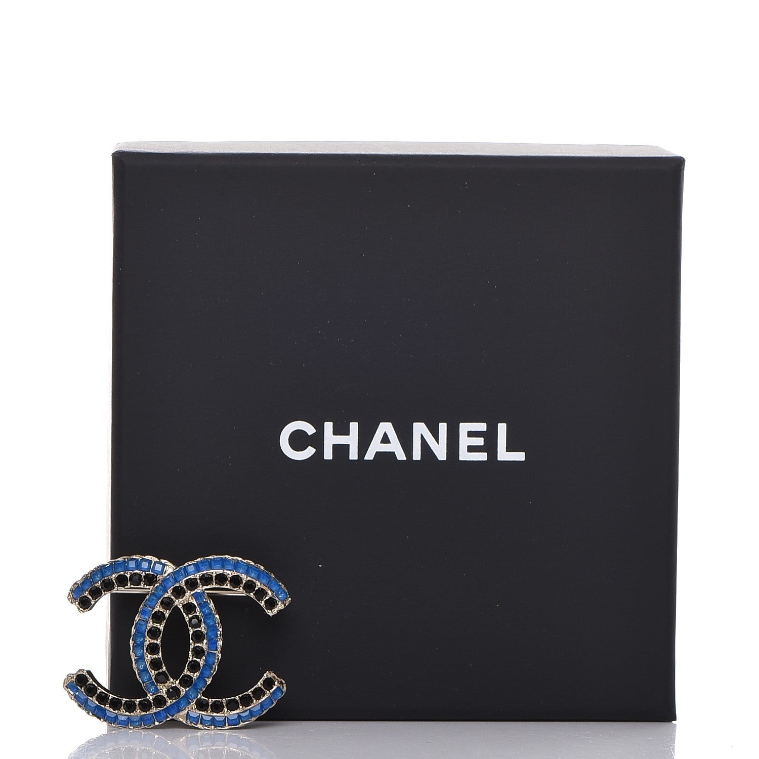 Chanel Crystal CC Brooch Black Blue Gold 5 of 5