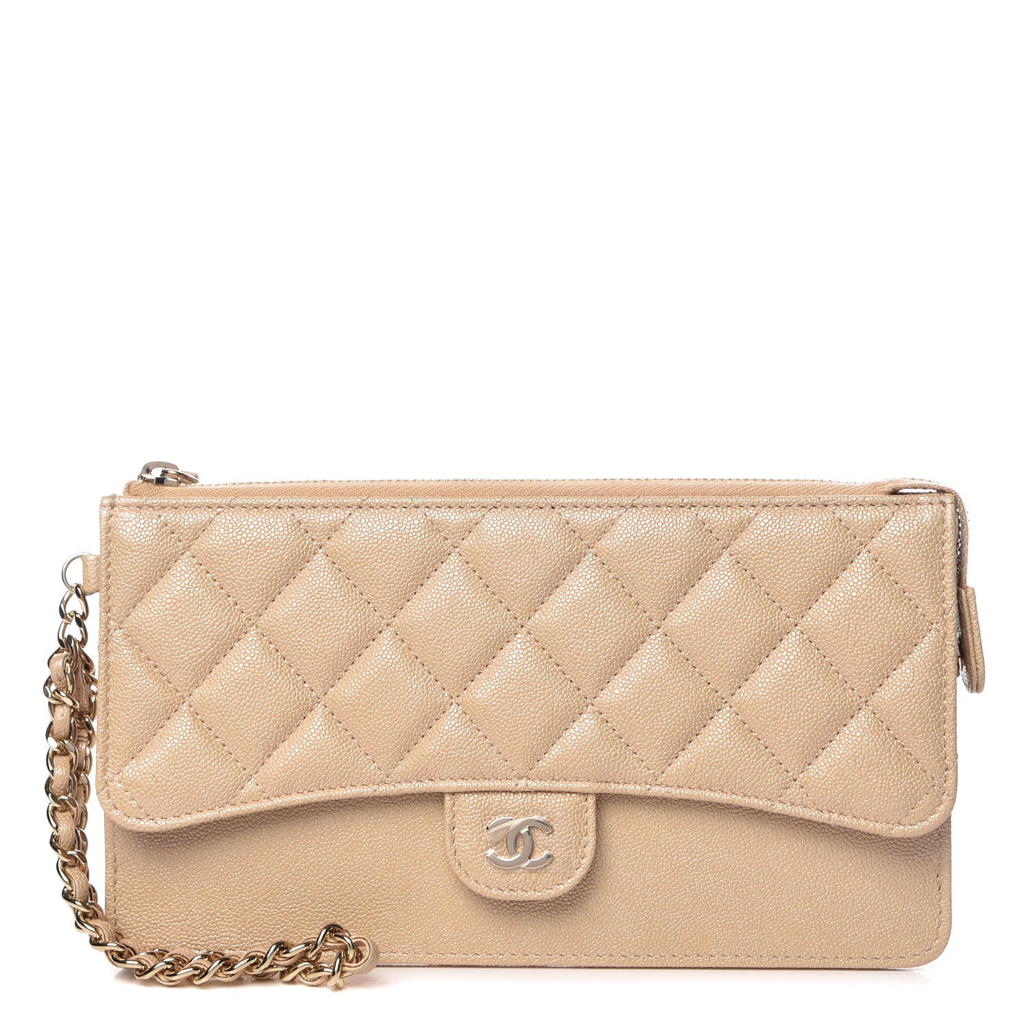 Chanel Iridescent Caviar Quilted Classic Pouch With Handle Beige 1 of 9