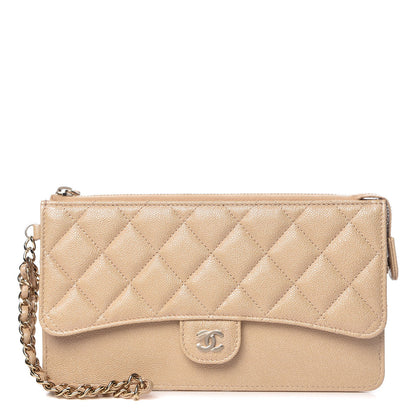 Chanel Iridescent Caviar Quilted Classic Pouch With Handle Beige 1 of 9
