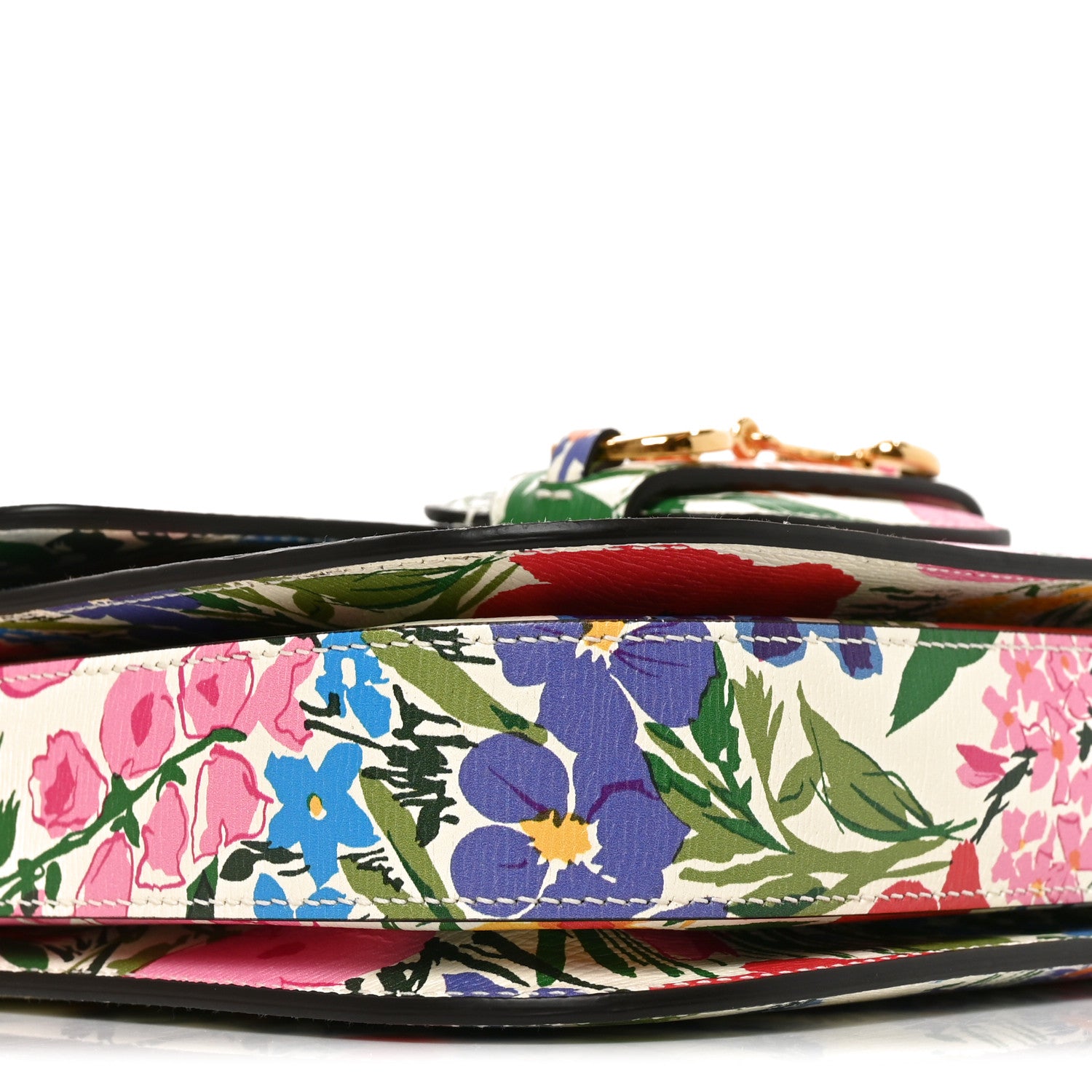 Gucci X KEN SCOTT New Shangai Calfskin Jardin D'Avril Floral Print Horsebit 1955 Shoulder Bag Ivory Pink Wild Rose 8 of 9