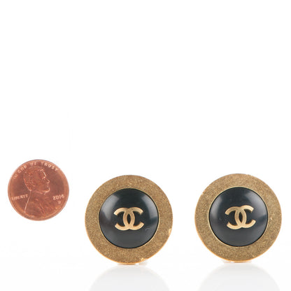Chanel CC Clip On Earrings Black Gold 2 of 7
