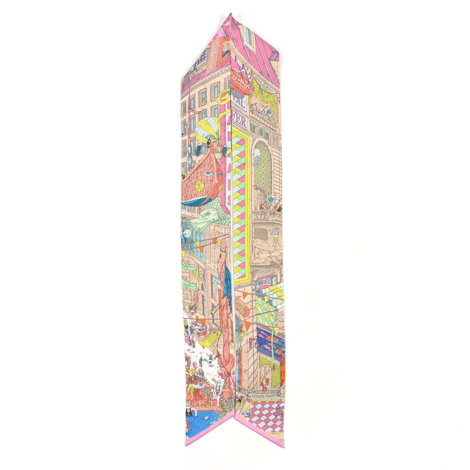 Hermes Silk Le Grand Prix du Faubourg Maxi Twilly Jaune Fluo Rose Multicolor 2 of 4