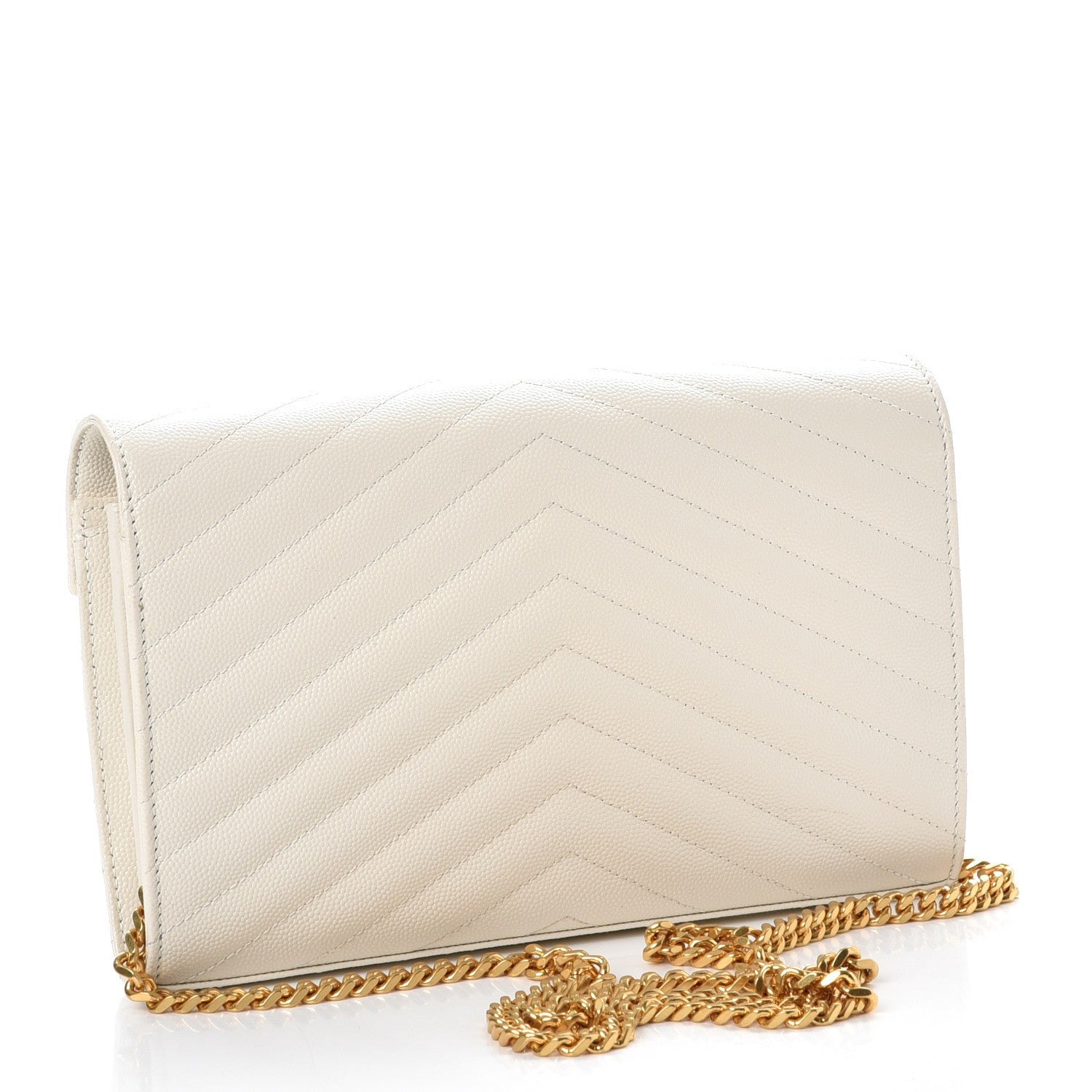 Saint Laurent Grain De Poudre Matelasse Chevron Monogram Chain Wallet White 3 of 9