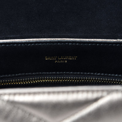 Saint Laurent Metallic Calfskin Y Quilted Monogram Toy Loulou Crossbody Bag Piombo 10 of 13