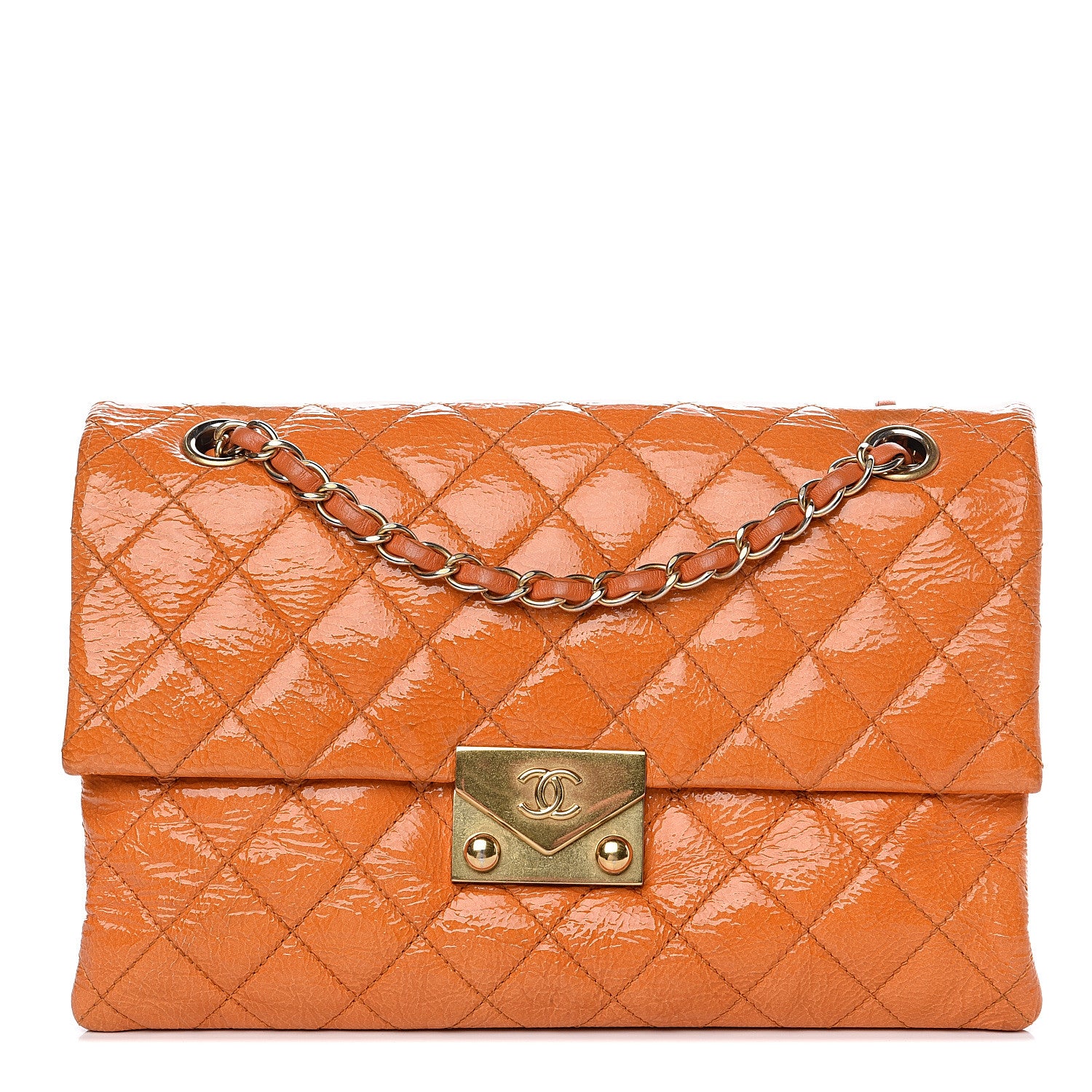 Chanel Patent Quilted 3 Pocket Accordion Flap Orange 1 of 12