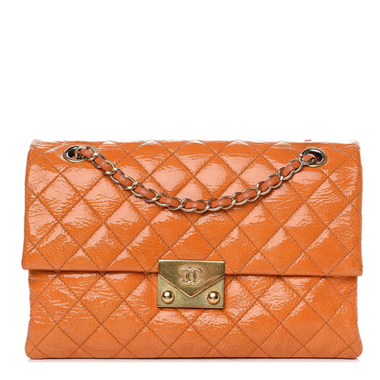 Chanel Patent Quilted 3 Pocket Accordion Flap Orange 1 of 12