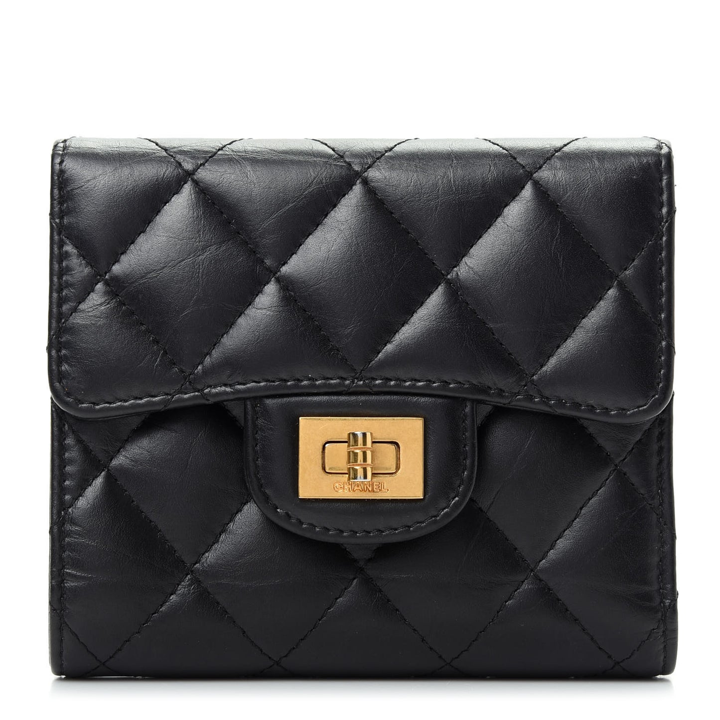 Aged Calfskin Quilted Reissue Compact Wallet Black