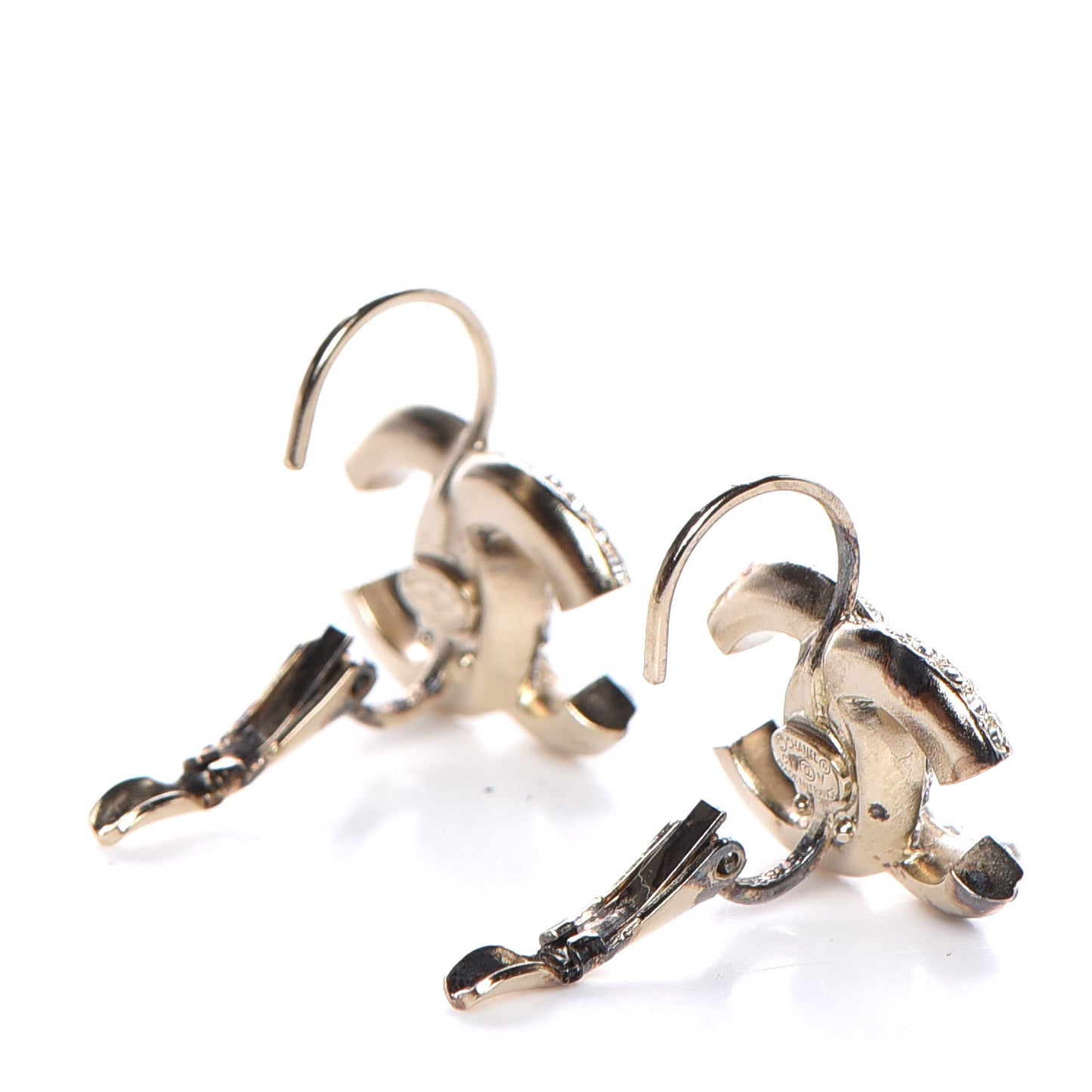 Crystal Pearl CC Dangle Earrings Gold