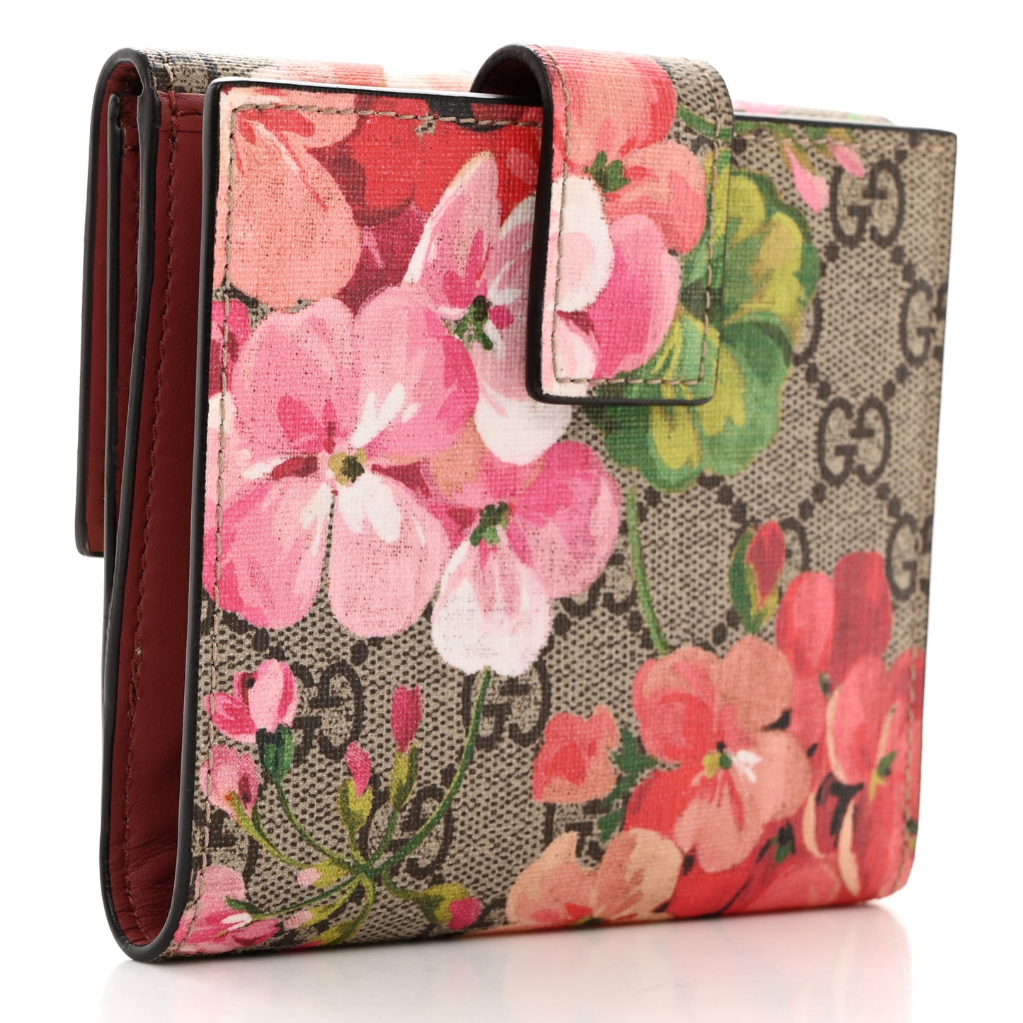 GG Supreme Monogram Blooms French Flap Wallet Beige Multicolor Dry Rose