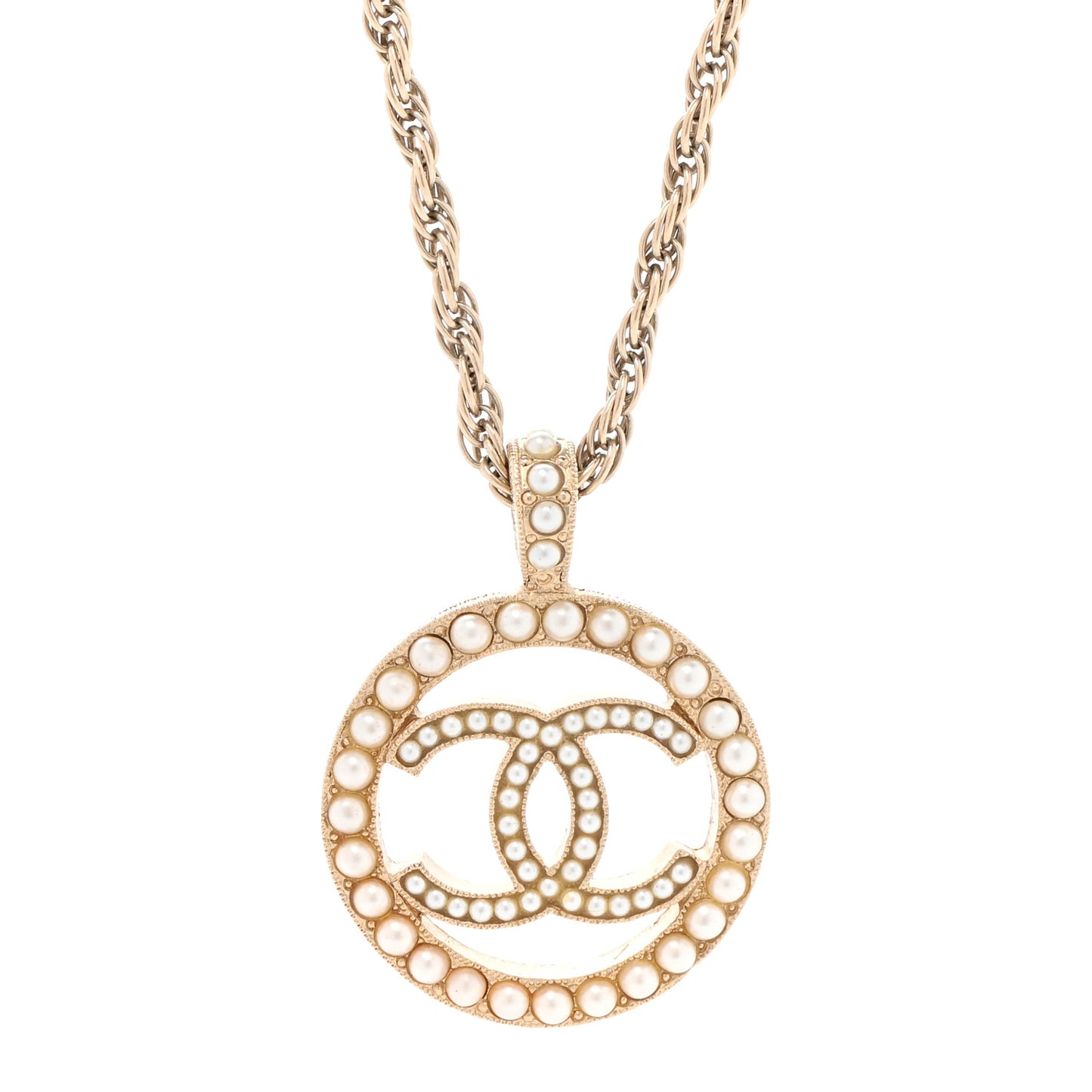 Pearl CC Round Pendant Necklace Gold