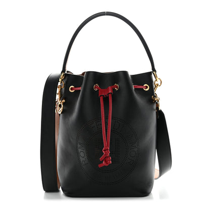 Fendi Vitello Grace F is Fendi Stamp Patch Perforated Small Mon Tresor Bucket Bag Black 1 of 9