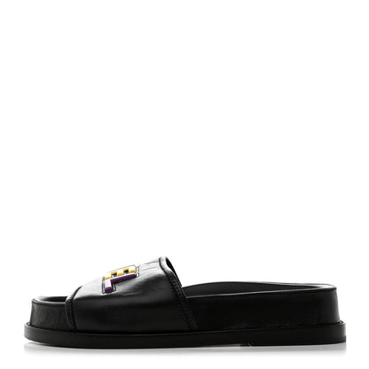 Chanel Lambskin Cha-Nel Mule Sandals 39 Black Multicolor 1 of 8
