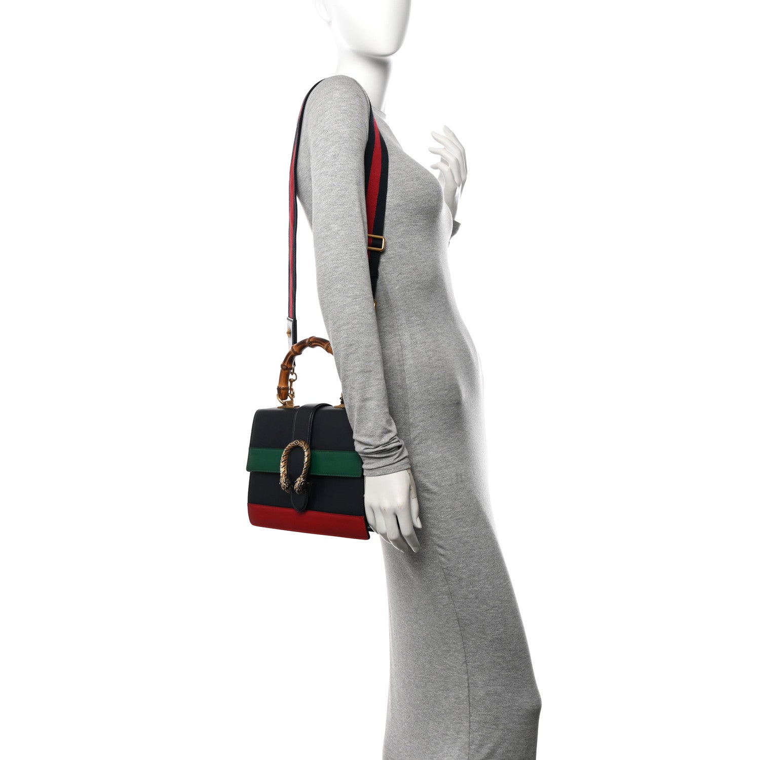 Gucci Moon Calfskin Bamboo Web Medium Dionysus Top Handle Bag Blue Emerald Hibiscus Red 2 of 14