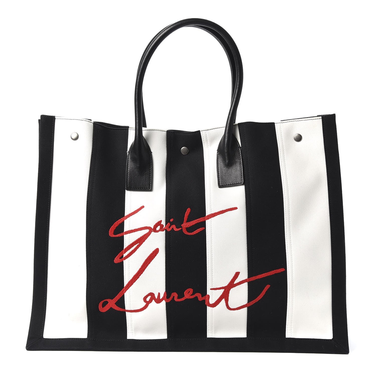 Saint Laurent Canvas Noe Striped Tote Black White 1 of 8