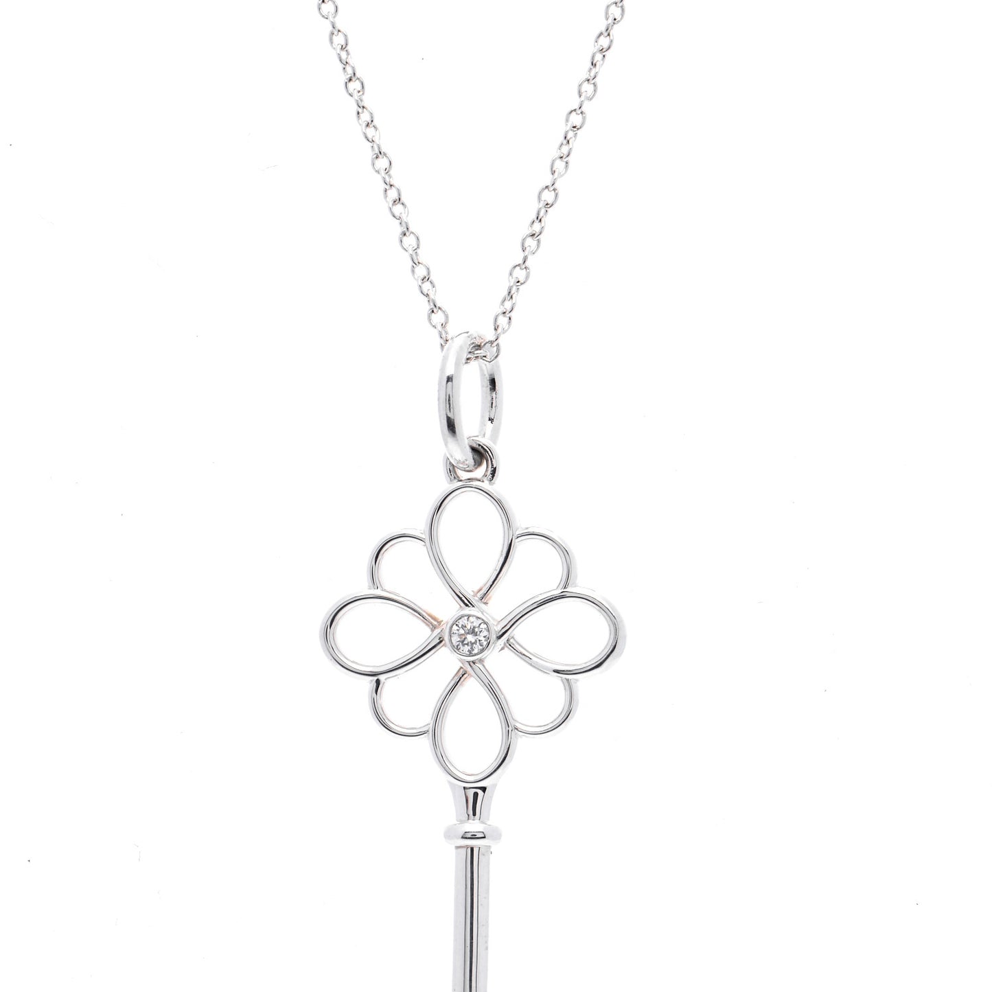 Sterling Silver Diamond Knot Key Pendant Necklace