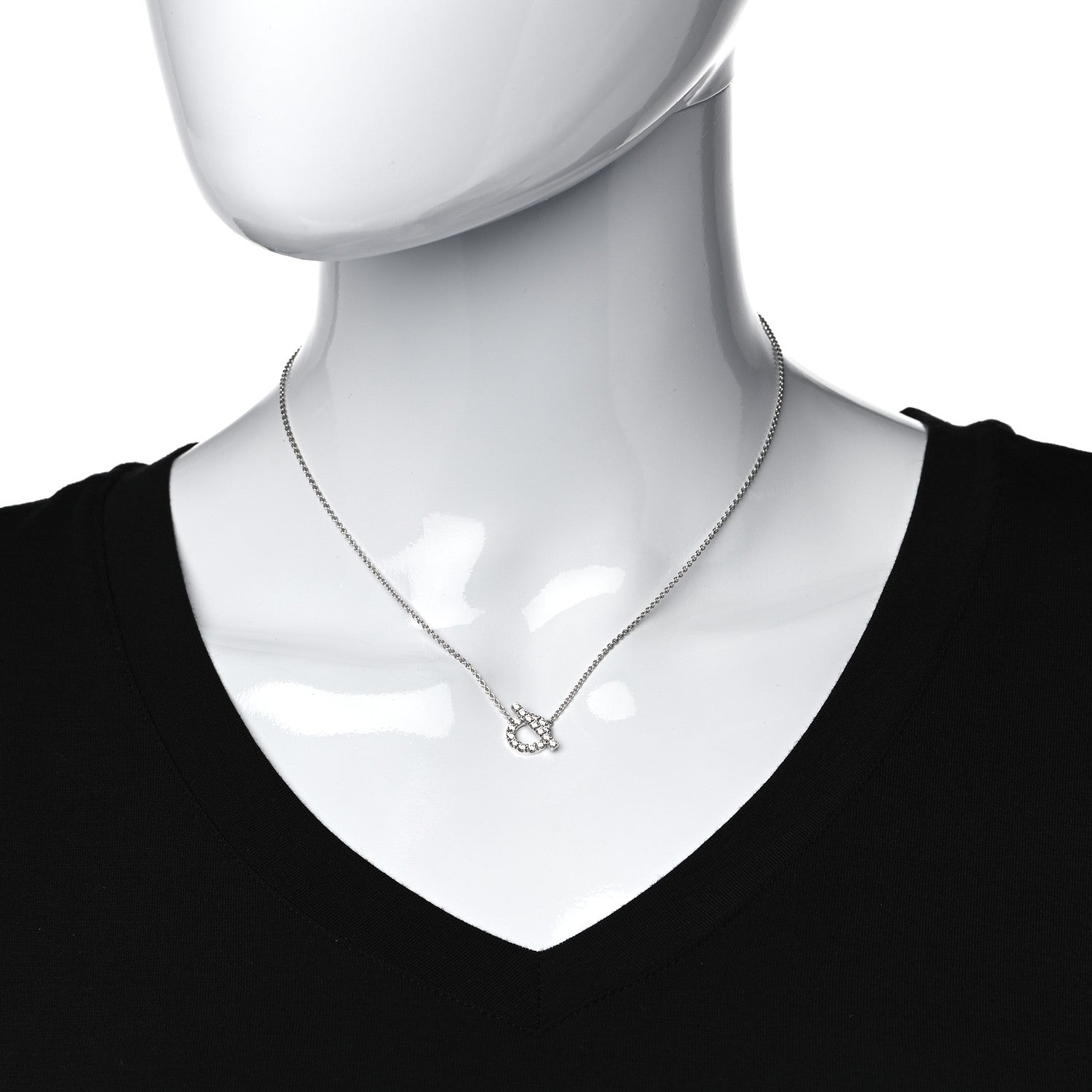 Hermes 18K White Gold Diamond Finesse Pendant Necklace 4 of 13