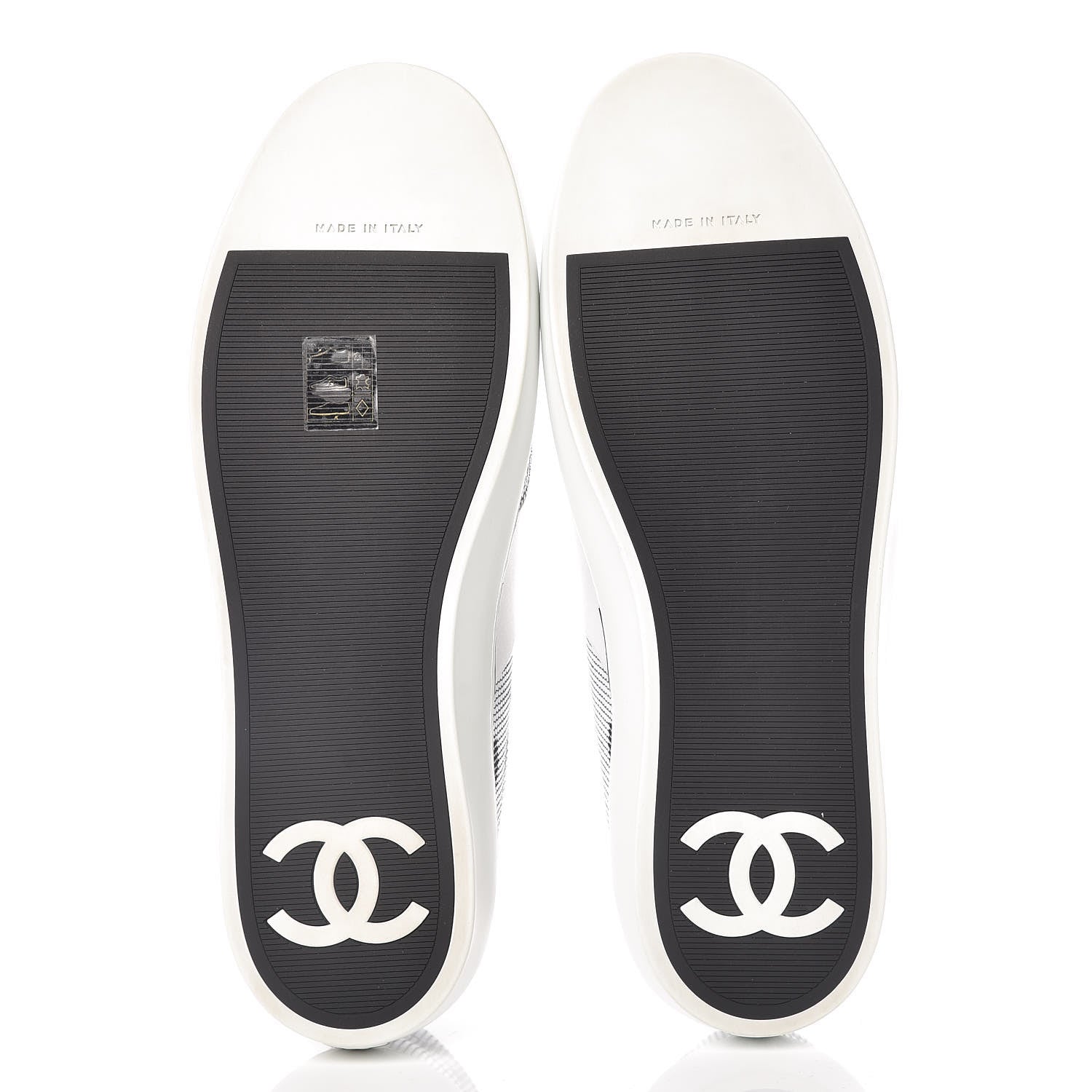 Chanel Embroidered Calfskin Womens CC Sneakers 39.5 Black White 5 of 8