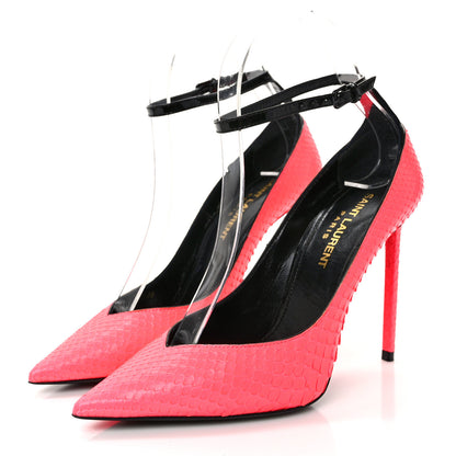Saint Laurent Calfskin Snakeskin Ankle Strap Zoe 105 Pump 35 Lipstick Fuchsia 3 of 8