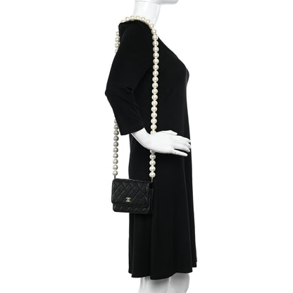 Chanel Calfskin Quilted Mini Maxi Pearls Wallet On Chain WOC Black 3 of 10