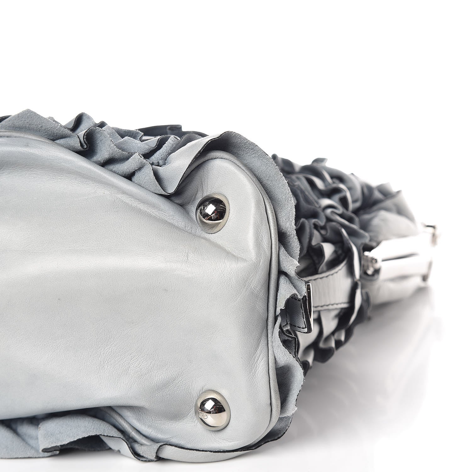 Valentino Garavani Lambskin Ruffle Tote Blue 9 of 14