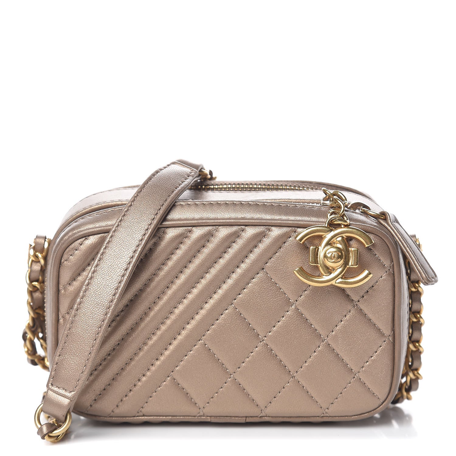 Chanel Metallic Lambskin Mini Coco Boy Camera Case Dark Gold 1 of 11